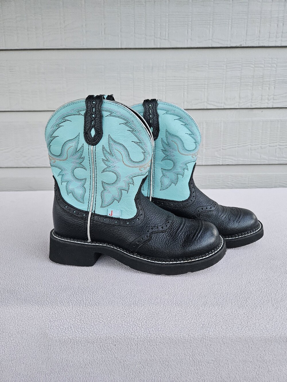 Justin Gemma Gypsy Cowgirl Boots Black Turquoise Leather Women SZ 8 B L9905